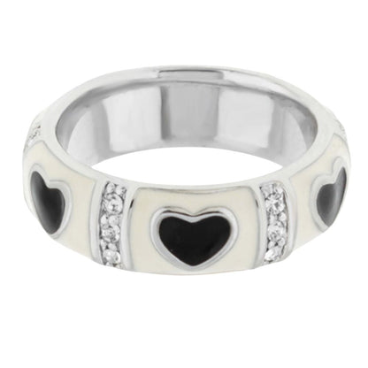 Lots of Love Stackable Ring — Heart & Pavé Station, black enamel hearts and pavé accents on Tampa Home & Garden Store
