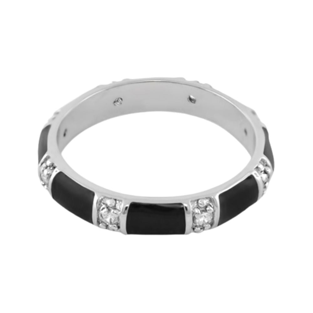 Santa Barbara Ring by Lauren G Adams, silver ring with black enamel and crystals on Tampa Home & Garden Store