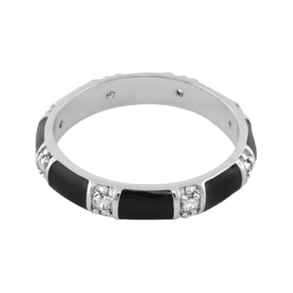 Santa Barbara Ring by Lauren G Adams, silver ring with black enamel and crystals on Tampa Home & Garden Store