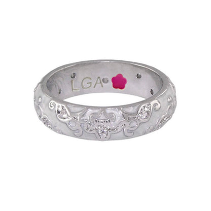 Daisy Swirl Band Ring by Lauren G Adams, silver-tone band with crystal swirl accents on Tampa Home & Garden Store