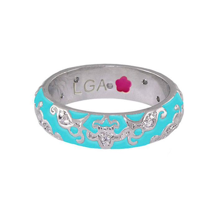 Daisy Swirl Band Ring in turquoise enamel with silver filigree and crystals by Lauren G Adams on Tampa Home & Garden Store