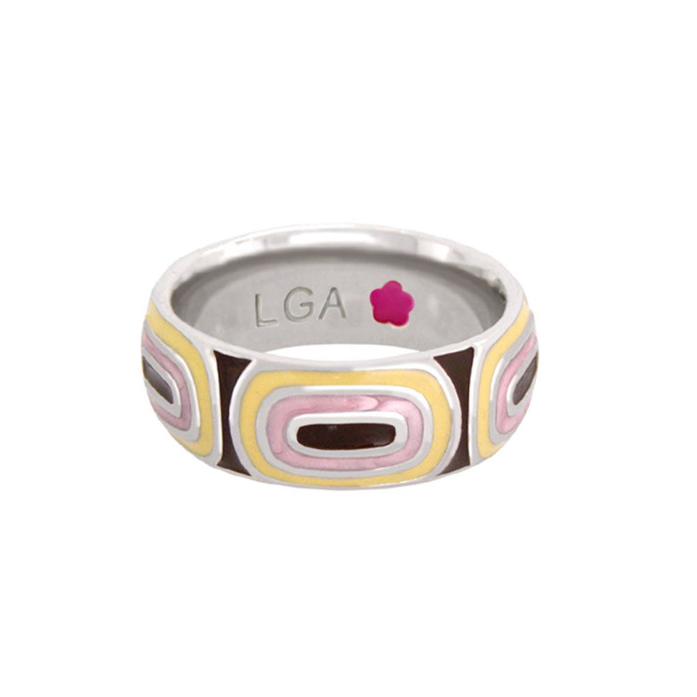 Modern Art Band ring with multicolor enamel geometric pattern and LGA inner stamp on Tampa Home & Garden Store