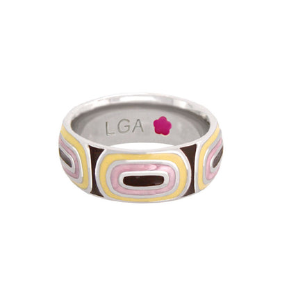 Modern Art Band ring with multicolor enamel geometric pattern and LGA inner stamp on Tampa Home & Garden Store