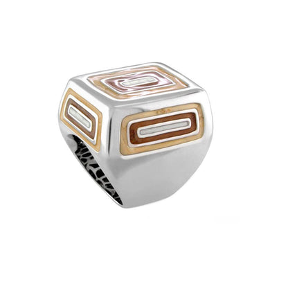 Modern Art cocktail ring by Lauren G Adams; silver band with gold and copper insets on Tampa Home & Garden Store