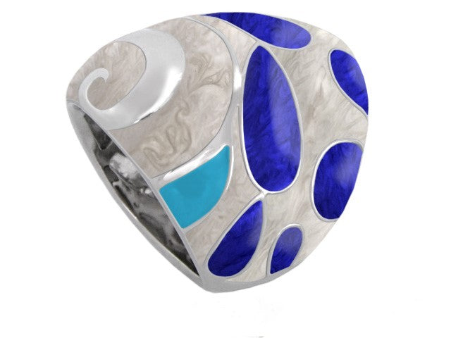 Tear Drop ring by Lauren G Adams, silver cocktail ring with blue and turquoise teardrop inlays on Tampa Home & Garden Store