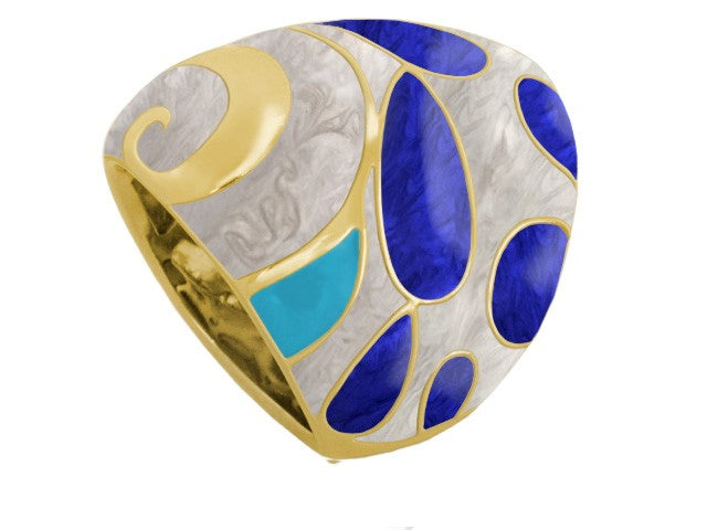 Tear Drop ring in gold-tone with blue and turquoise enamel teardrop inlays, cocktail ring on Tampa Home & Garden Store
