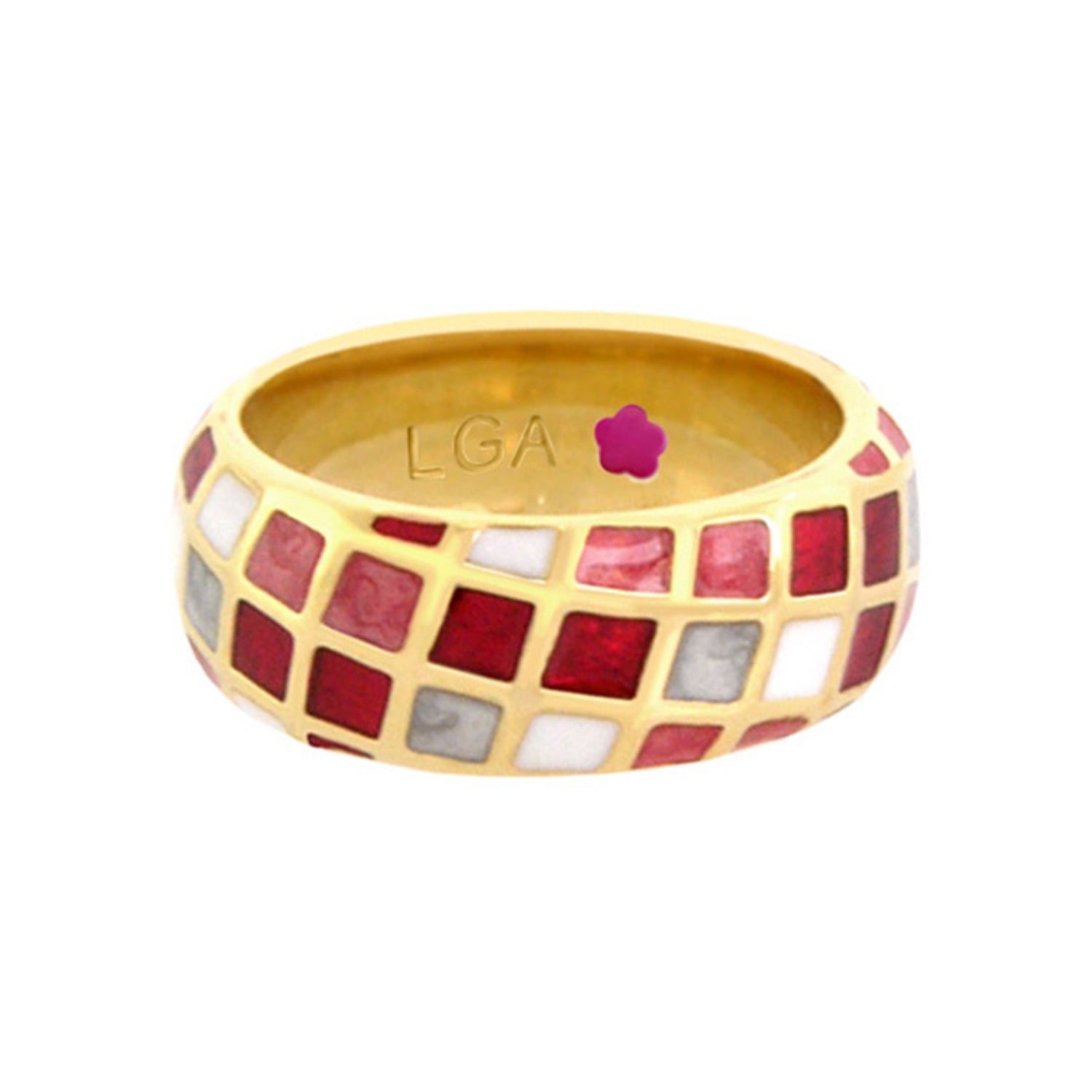 Checker Chic ring Lauren G Adams gold-tone mosaic band with red pink white gray tiles on Tampa Home & Garden Store