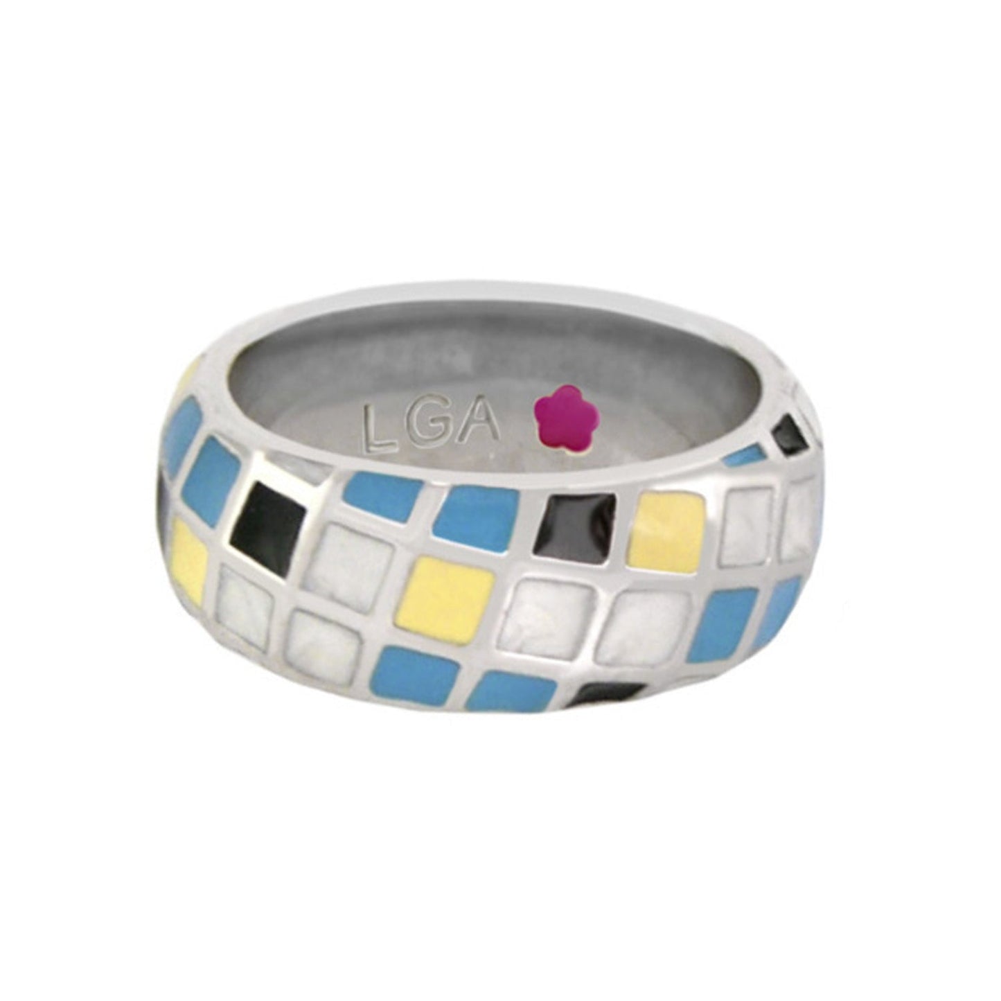 Checker Chic ring band in silver with multicolor mosaic tiles by Lauren G Adams on Tampa Home & Garden Store