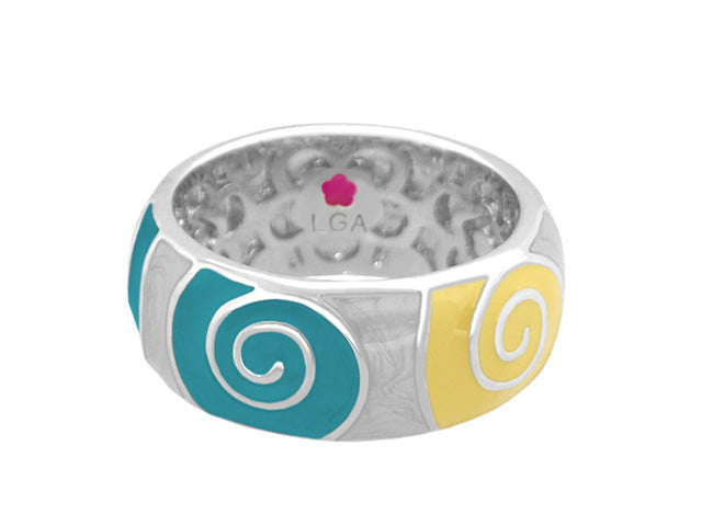 Signature Swirl Stackable Ring silver with turquoise and yellow enamel by Lauren G Adams on Tampa Home & Garden Store