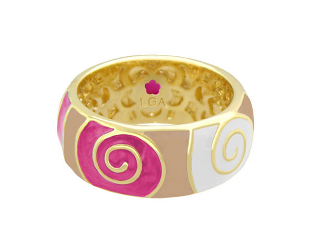 Signature Swirl Stackable Ring, gold-tone with pink enamel swirls, Lauren G Adams on Tampa Home & Garden Store