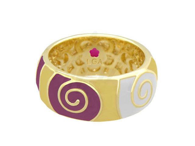 Signature Swirl Stackable Ring Lauren G Adams, gold-tone band with purple and white swirl panels on Tampa Home & Garden Store
