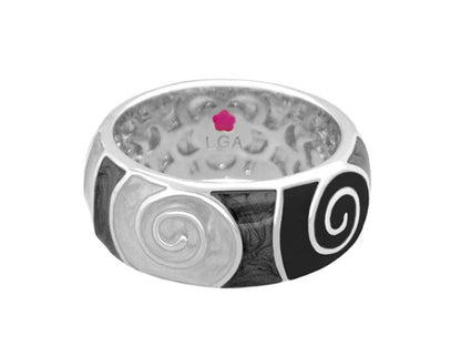 Signature Swirl Stackable Ring by Lauren G Adams, two-tone black and silver spiral panels with LGA inside on Tampa Home & Garden Store