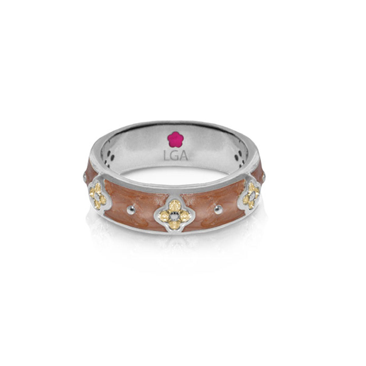 Clover and Clover stackable ring by Lauren G Adams with brown inlay and gold clover accents on Tampa Home & Garden Store
