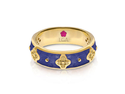 Clover and Clover stackable ring in blue enamel with gold band by Lauren G Adams on Tampa Home & Garden Store