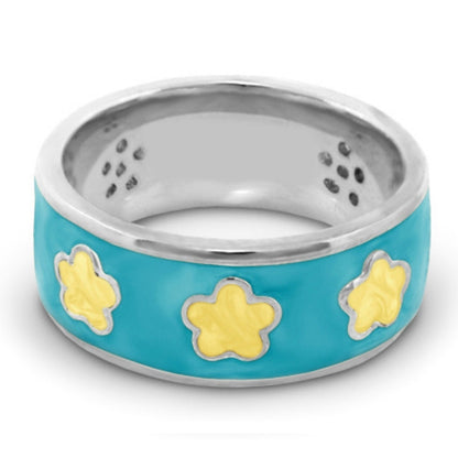 Daisy Love Band Ring by Lauren G Adams turquoise with 3 yellow flowers on silver band on Tampa Home & Garden Store