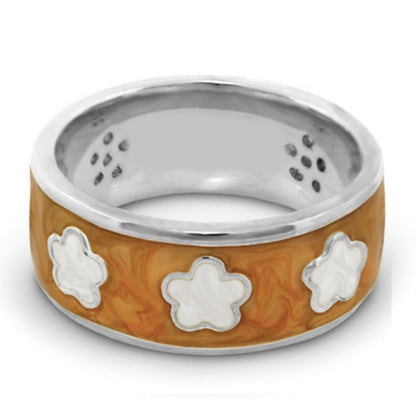 Daisy Love Band Ring Three Flowers on orange marbled band with white flower motifs on Tampa Home & Garden Store