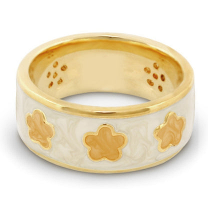 Daisy Love Band Ring three flower accents, Lauren G Adams, white marbled band with gold edges on Tampa Home & Garden Store
