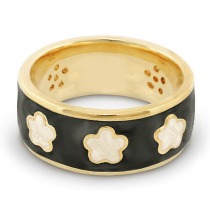 Lauren G Adams Daisy Love Band Ring black enamel wide band with three goldlined daisy flowers on Tampa Home & Garden Store