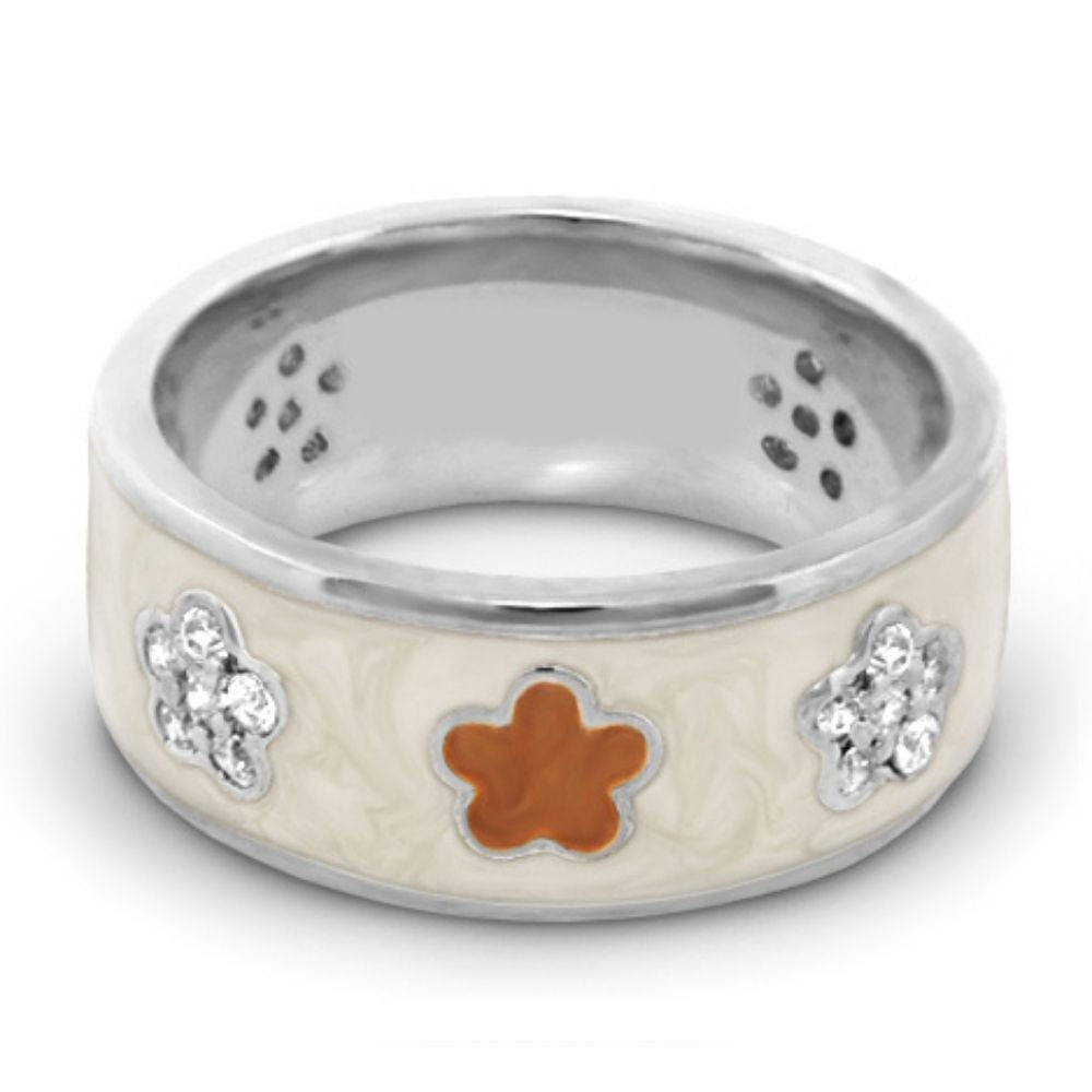 Daisy Love Band Ring by Lauren G Adams ivory enamel band with orange flower and pavé crystal accents on Tampa Home & Garden Store