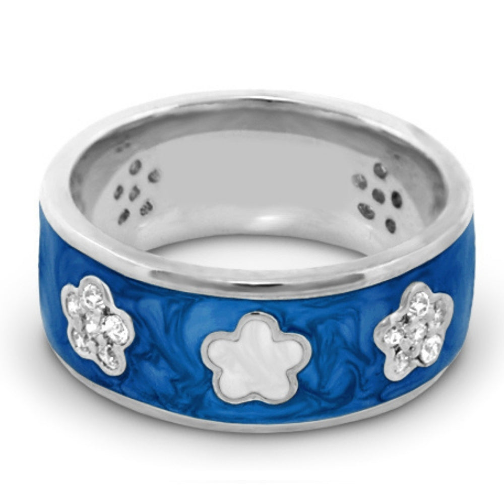 Daisy Love Band Ring by Lauren G Adams blue enamel band with pavé flower accents on Tampa Home & Garden Store