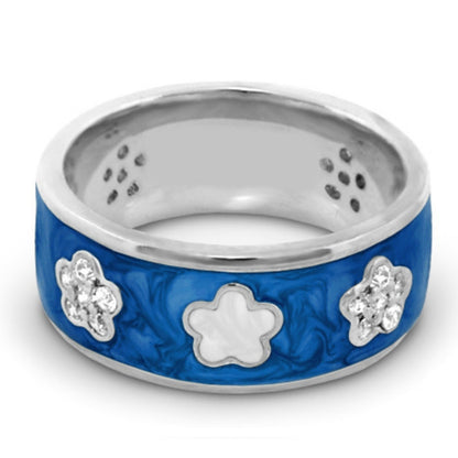 Daisy Love Band Ring by Lauren G Adams blue enamel band with pavé flower accents on Tampa Home & Garden Store