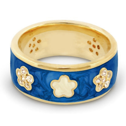 Band ring Daisy Love by Lauren G Adams in blue enamel with pavé flower accents on Tampa Home & Garden Store