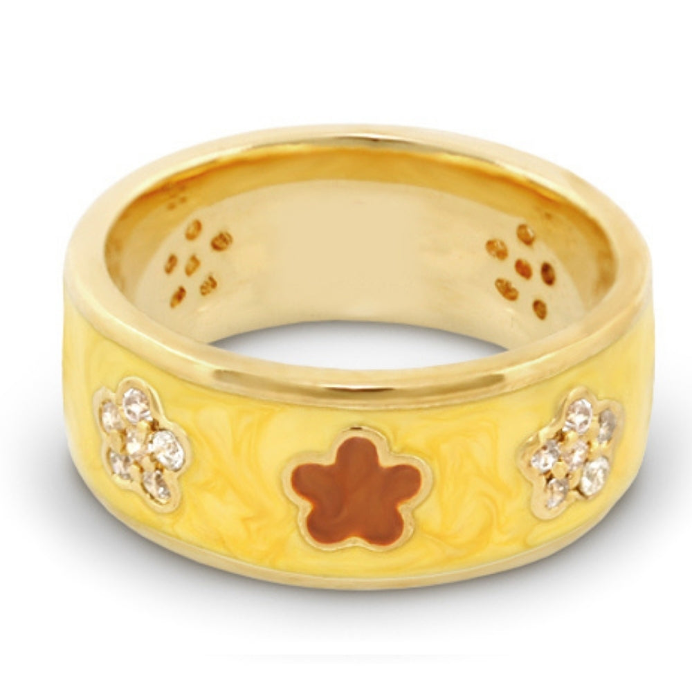 Daisy Love Band Ring by Lauren G Adams yellow enamel band with pavé crystals and flower accents on Tampa Home & Garden Store