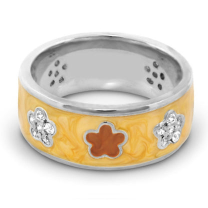 Daisy Love Band Ring by Lauren G Adams yellow enamel band with orange flower inlay and pavé side stones on Tampa Home & Garden Store
