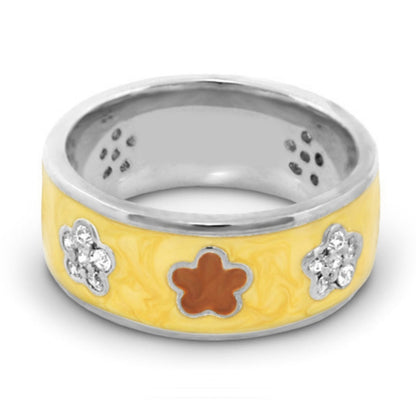 Daisy Love Band Ring by Lauren G Adams in yellow enamel with pavé flowers and orange center on Tampa Home & Garden Store