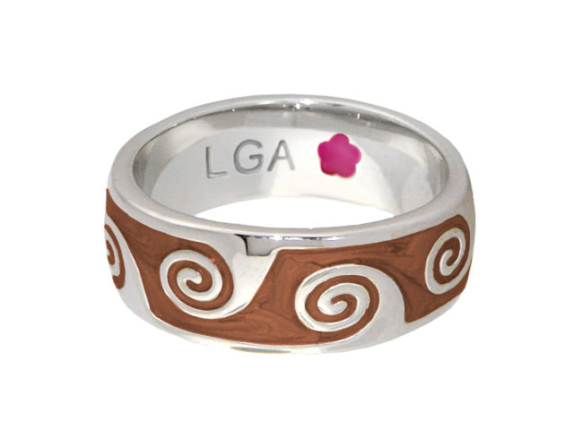 Signature Swirl Ring, silver stackable ring with brown and white spirals, LGA on Tampa Home & Garden Store