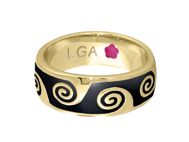 Signature Swirl Ring gold-tone stackable ring with black enamel spiral motif by Lauren G Adams on Tampa Home & Garden Store