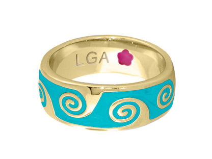 Signature Swirl Ring by Lauren G Adams, gold-tone stackable ring with turquoise enamel swirls on Tampa Home & Garden Store