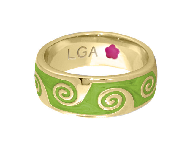 Signature Swirl Ring, gold ring with green enamel swirls and pink flower, Lauren G Adams on Tampa Home & Garden Store