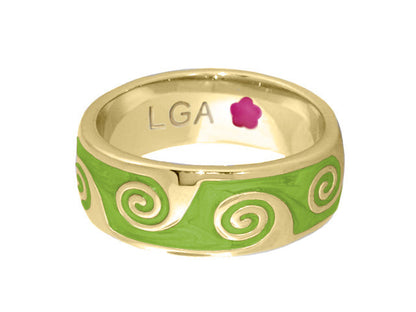 Signature Swirl Ring, gold ring with green enamel swirls and pink flower, Lauren G Adams on Tampa Home & Garden Store