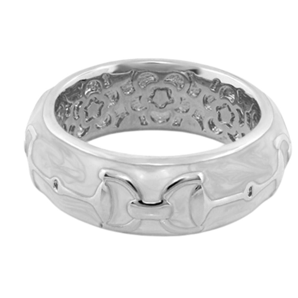 Equestrian Stirrup Ring Band Ring by Lauren G Adams in silver with apricot horsebit motif on Tampa Home & Garden Store