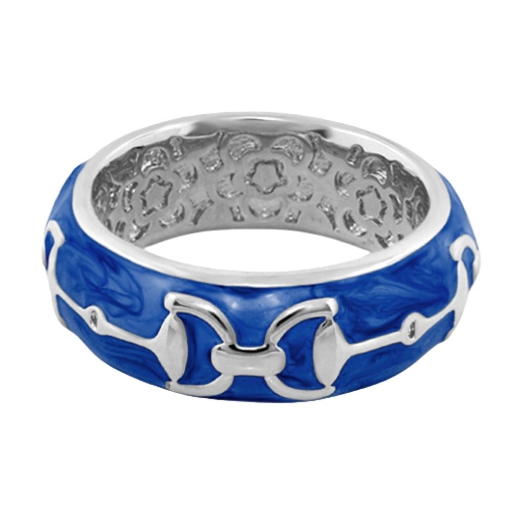 Band ring Equestrian Stirrup Ring in blue enamel with silver horsebit by Lauren G Adams on Tampa Home & Garden Store