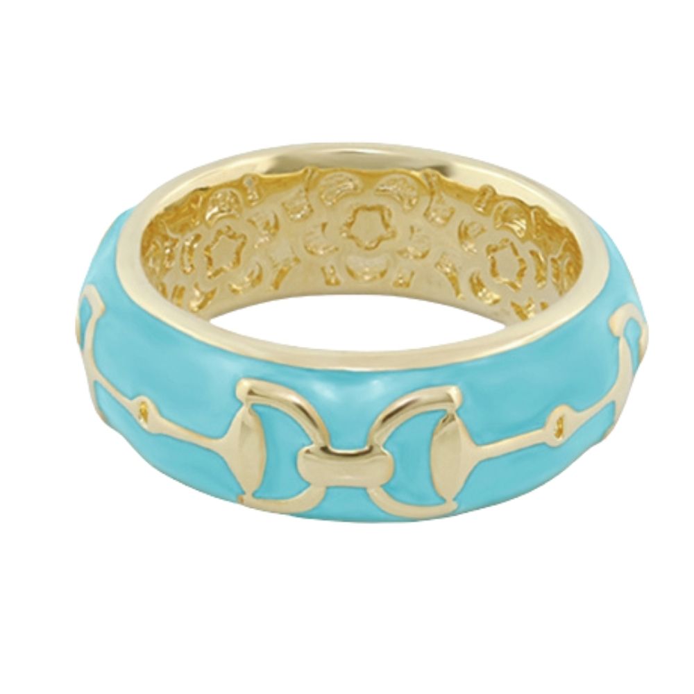 Equestrian Stirrup Ring Apricot Horsebit turquoise enamel goldtone band ring Lauren G Adams on Tampa Home & Garden Store