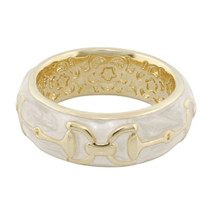 Lauren G Adams Equestrian Stirrup Ring white enamel band with gold horsebit accents on Tampa Home & Garden Store