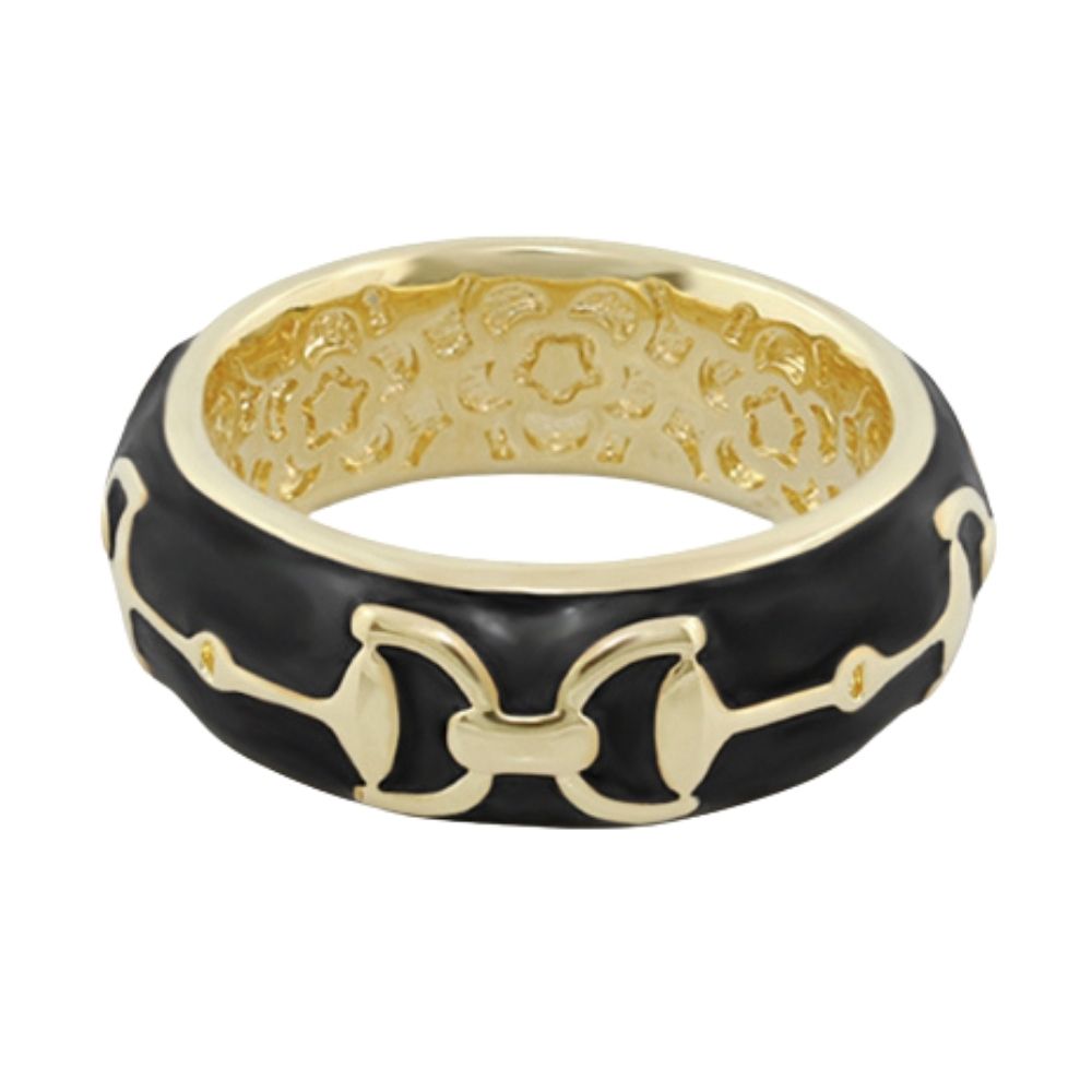 Equestrian Stirrup Ring Horsebit, black enamel with gold-tone band by Lauren G Adams on Tampa Home & Garden Store