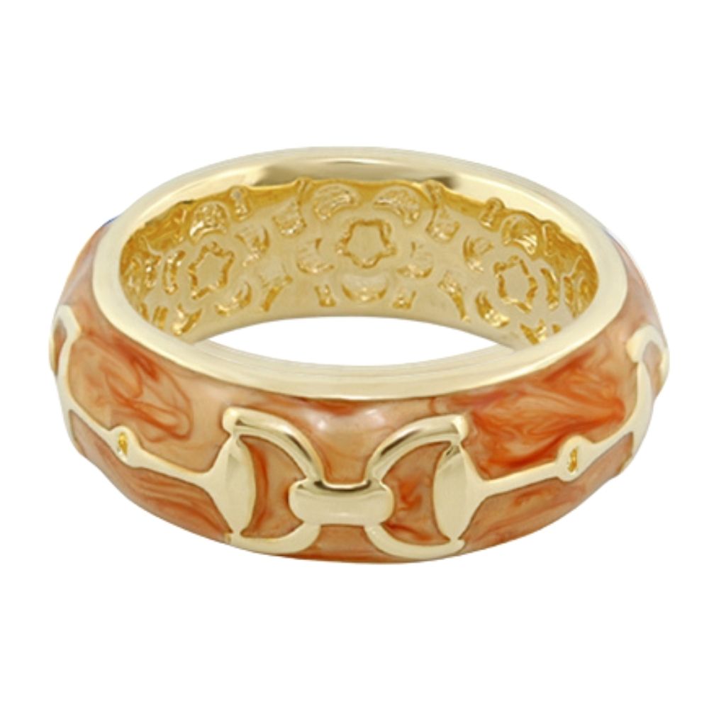 Equestrian Stirrup Ring Apricot enamel with gold-tone horsebit motif on a wide band by Lauren G Adams on Tampa Home & Garden Store