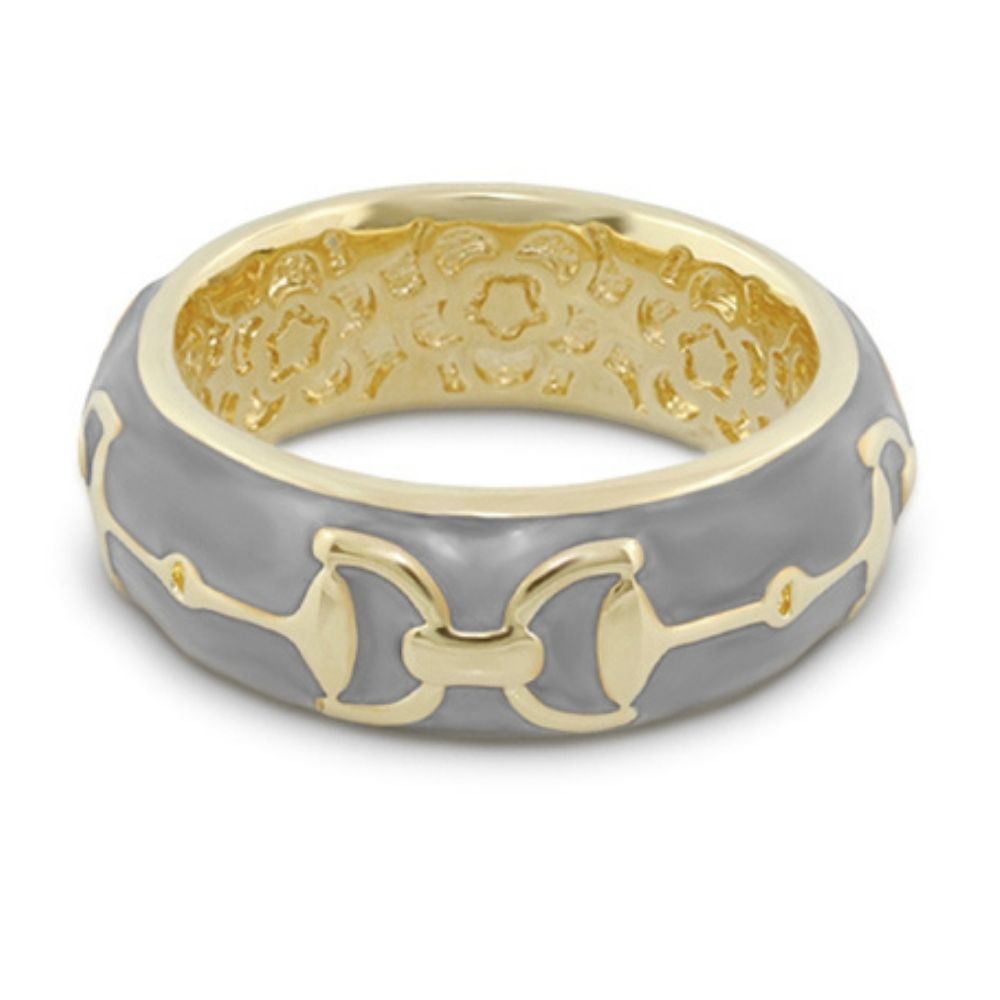 Band ring Lauren G Adams Equestrian Stirrup Ring with gray enamel and gold-tone horsebit design on Tampa Home & Garden Store