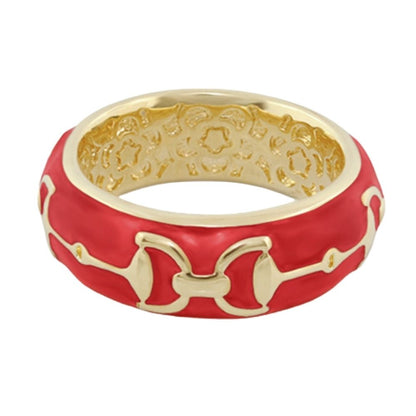 Equestrian stirrup ring apricot red enamel band with gold horsebit motif on Tampa Home & Garden Store