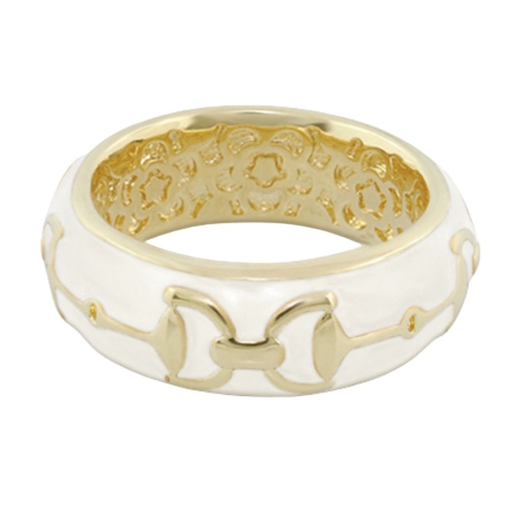 Band ring Lauren G Adams Equestrian Stirrup Ring in apricot enamel with gold horsebit motif on Tampa Home & Garden Store