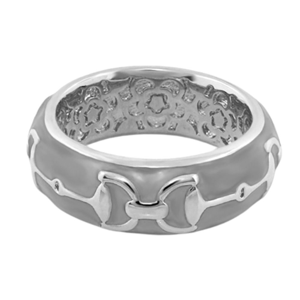 Equestrian Stirrup Ring Apricot Horsebit, wide silver band with raised horsebit motif on Tampa Home & Garden Store