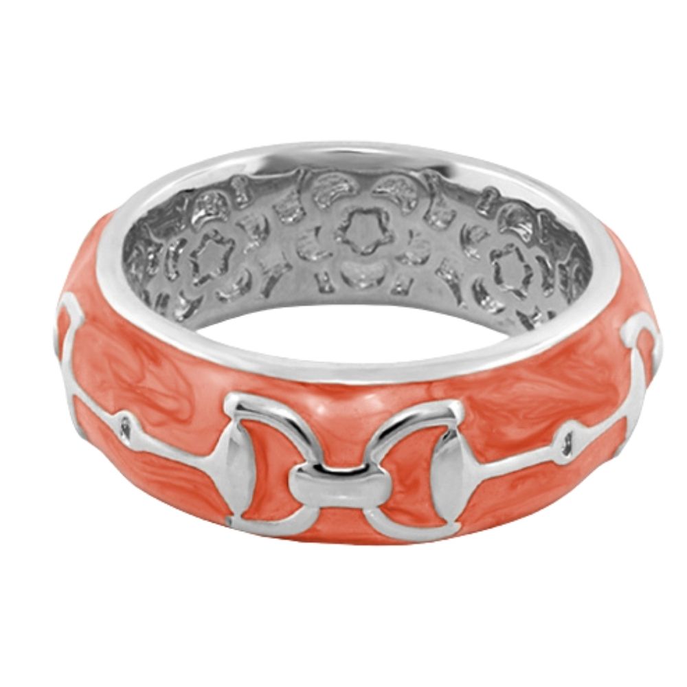 Equestrian stirrup ring in apricot enamel with silver horsebit by Lauren G Adams, ring on Tampa Home & Garden Store