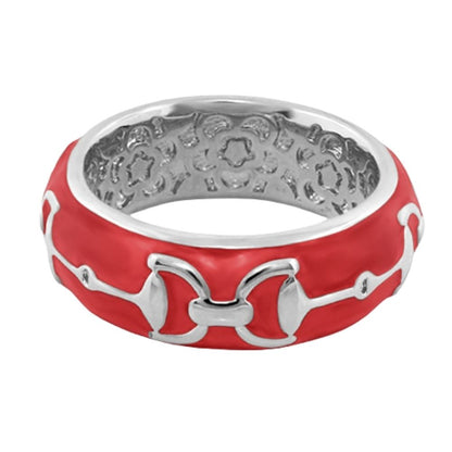 Equestrian Stirrup Ring apricot red enamel with silver horsebit detail by Lauren G Adams on Tampa Home & Garden Store