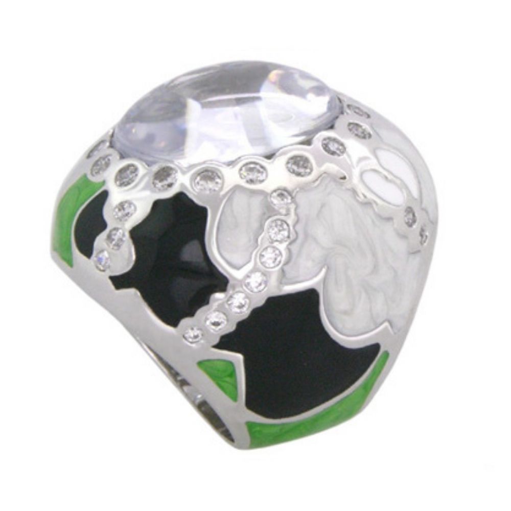 Cool Ice Cocktail Ring by Lauren G Adams, silver-tone with clear cabochon and rhinestones on Tampa Home & Garden Store