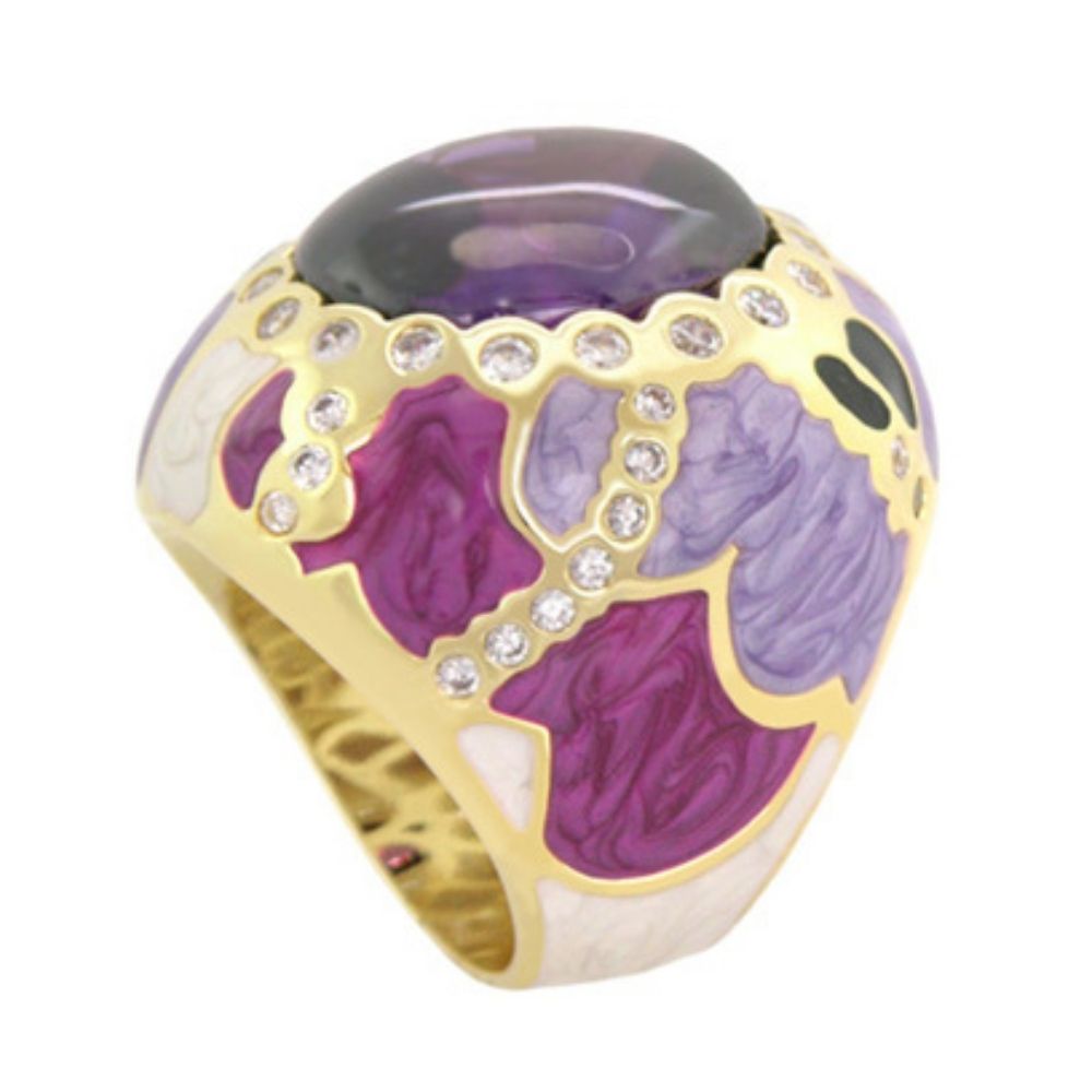 Cool Ice Cocktail Ring by Lauren G Adams, purple cabochon and enamel panels on Tampa Home & Garden Store
