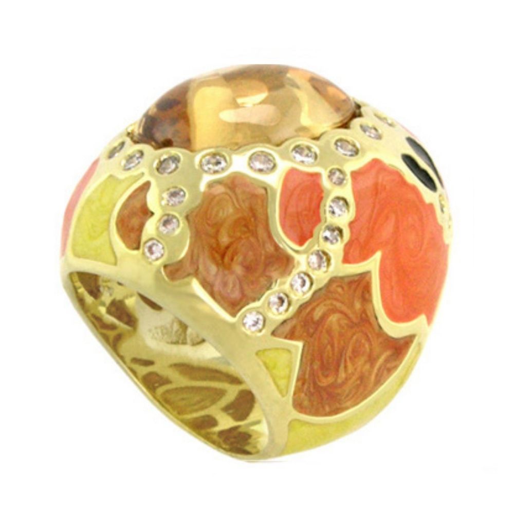 Cool Ice Cocktail Ring gold-tone with multicolor enamel petals and crystal accents on Tampa Home & Garden Store
