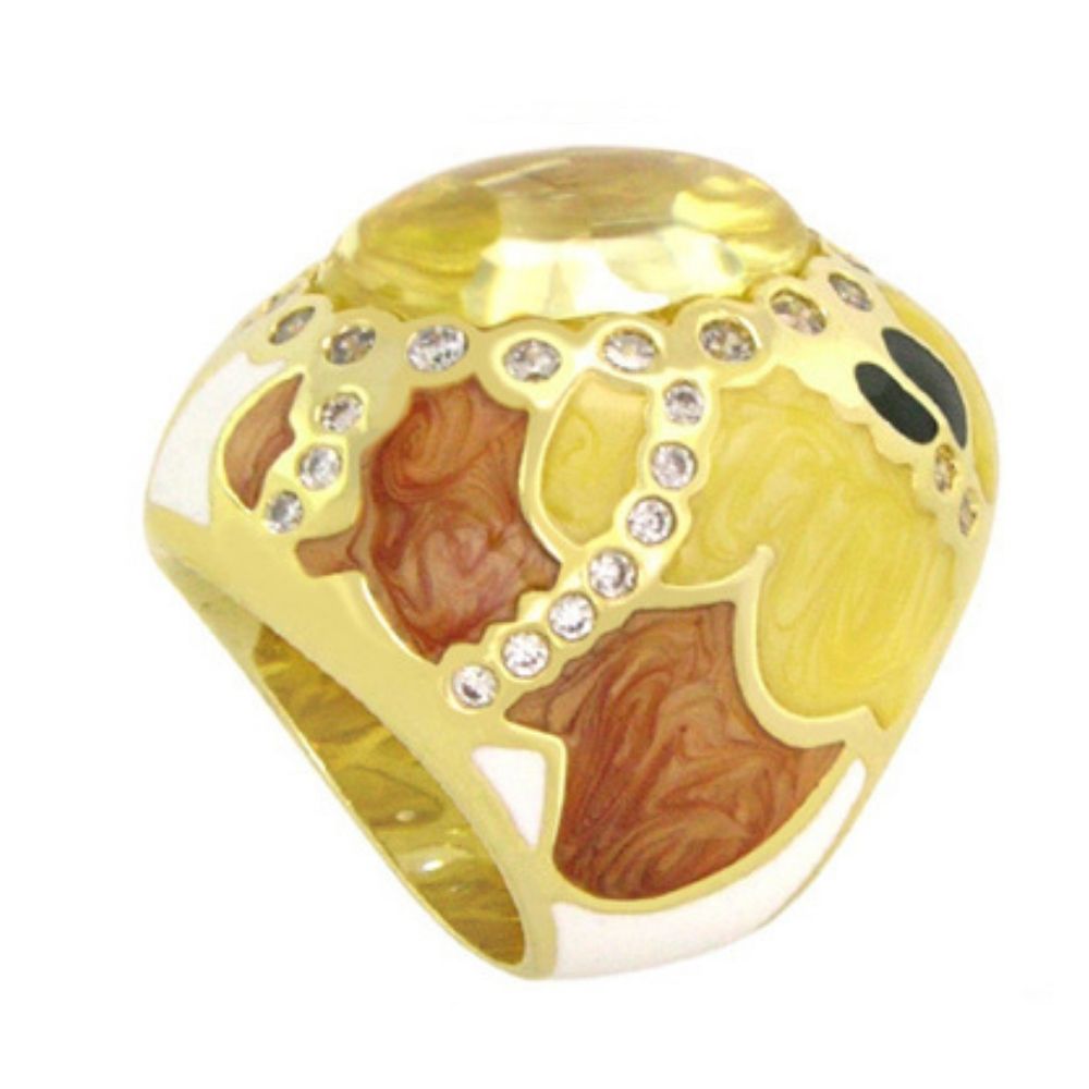 Cool Ice Cocktail Ring by Lauren G Adams, yellow marbled inlay and crystal accents on Tampa Home & Garden Store